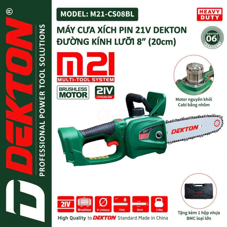 Combo Máy Cưa Xích Dùng Pin Dekton M21-CS08BL