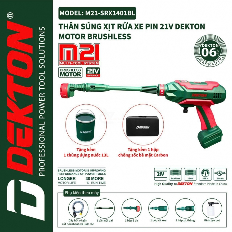 Combo Máy Rửa Xe Pin Dekton M21-SRX1401BL