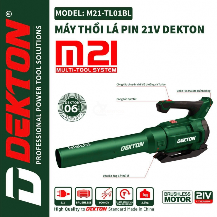 Máy Thổi Lá Dùng Pin Dekton M21-TB02 (Chưa Pin & Sạc)