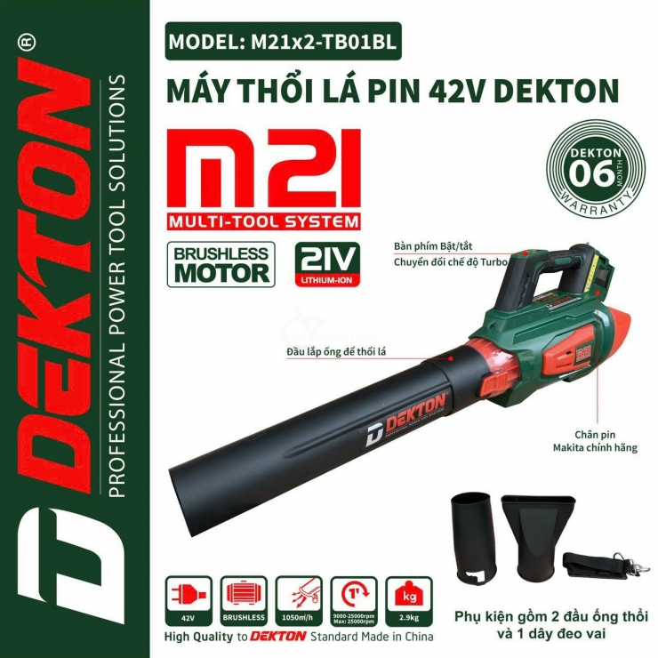 Máy thổi lá dùng Pin 21V Dekton 42V M21X2-TB01BL