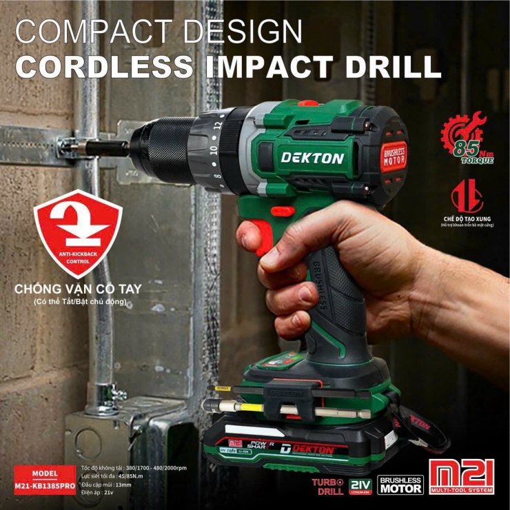 Combo Máy Khoan Pin 21V Dekton M21-KB1385PRO 