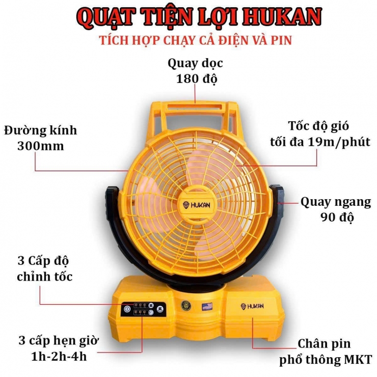  Quạt dùng pin và điện 21V Hukan HK-RFN3000