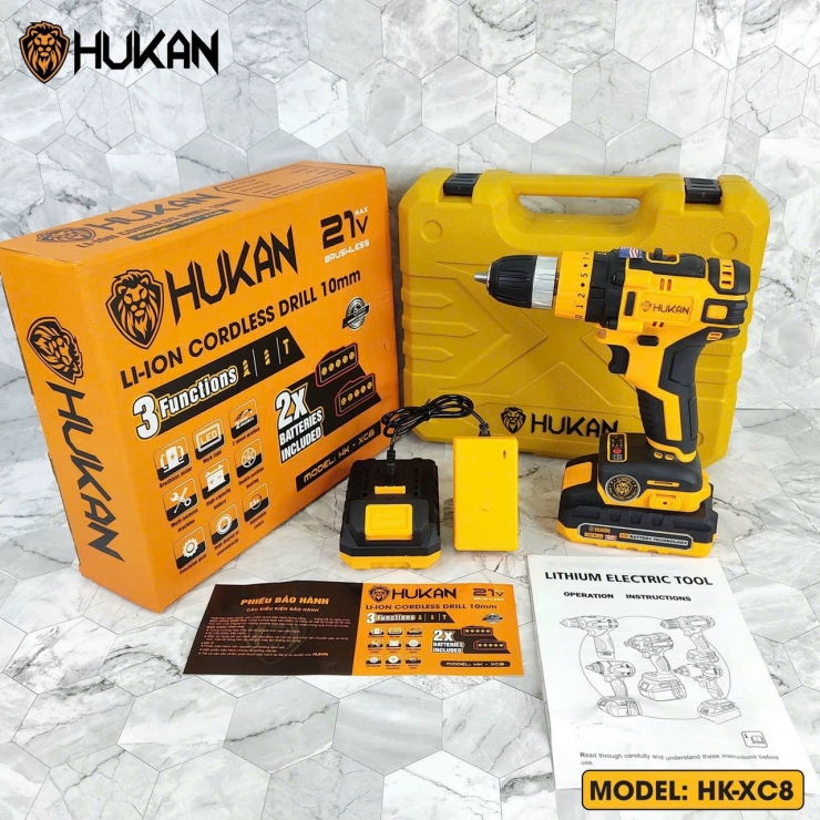 COMBO máy khoan Pin 10mm HUKAN HK-XC8 3 chức năng 