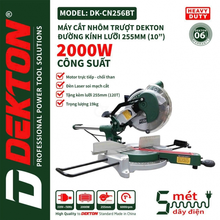 Máy cắt nhôm trượt 255mm Dekton DK-CN256BT 2000W ( kèm lưỡi )