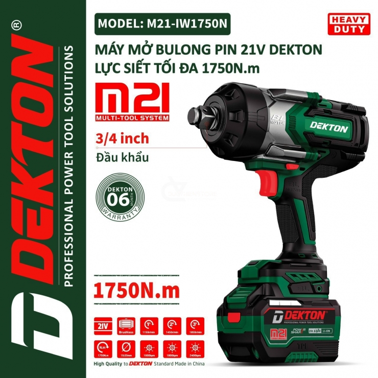 Thân Máy Siết BuLong Pin 21V Dekton M21-IW1750N (Chưa Pin & Sạc )