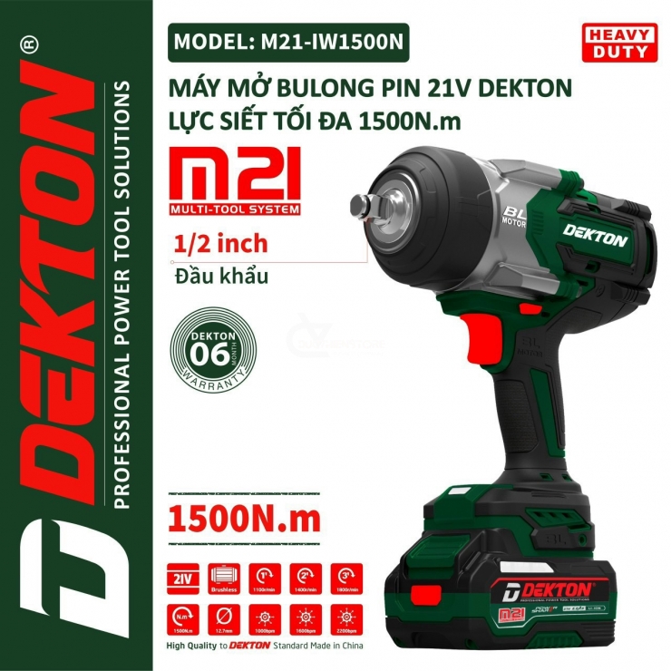 Thân máy siết bulong pin 21V Dekton M21-IW1500N ( đầu khẩu 1/2 inch )