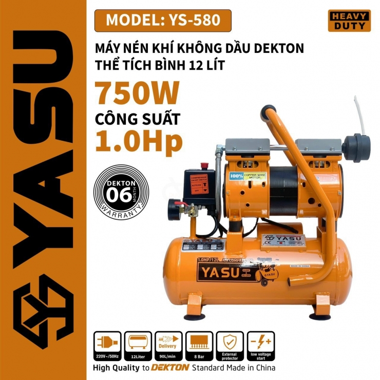 Máy nén  khí  bình hợp kim nhôm không dầu Dekton DK-2910ALT 1.5Hp bình 10lít