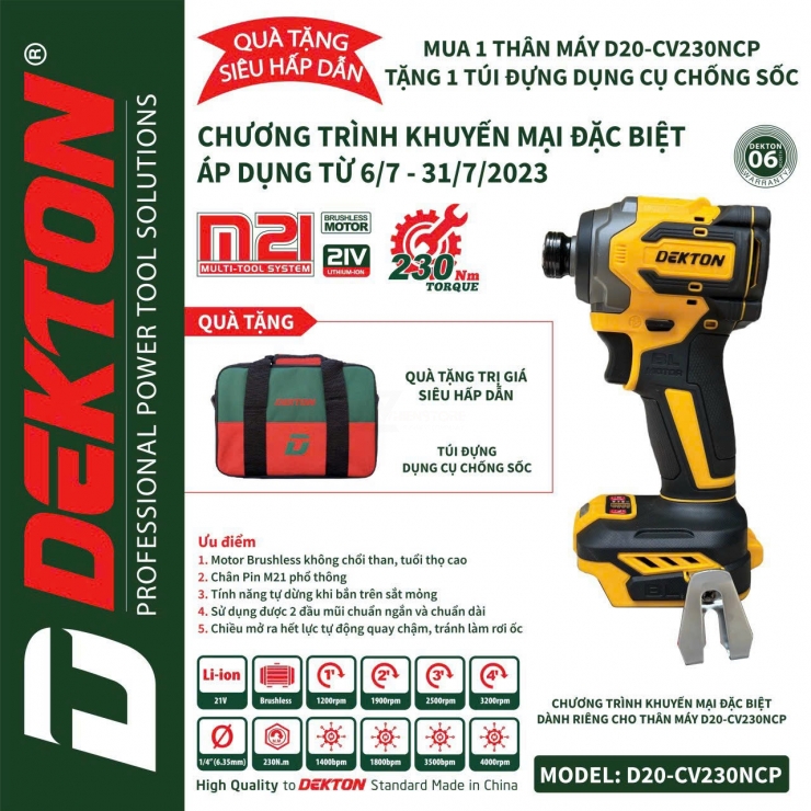 COMBO máy chuyên vít 230Nm DEKTON M21-CV230NCP