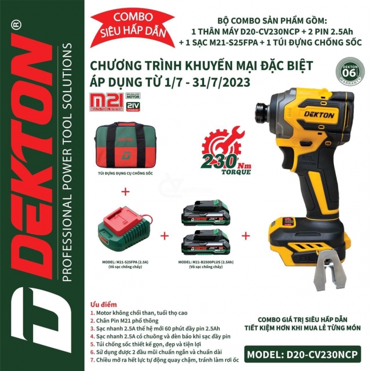 COMBO máy chuyên vít 230Nm DEKTON M21-CV230NCP