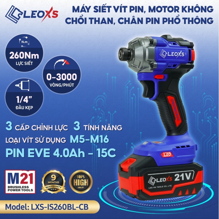 Thân máy bắt Pin 260Nm LEOxs LXS-IS260BL Brushless ( chưa Pin & Sạc )