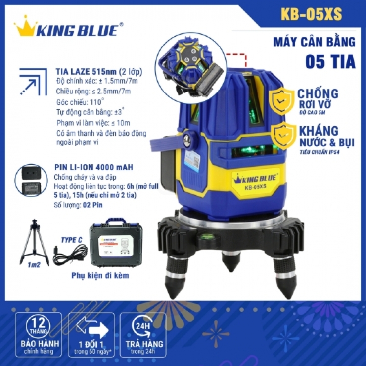 Máy Cân Bằng Laser 5 Tia Xanh KINGBLUE KB-05XS