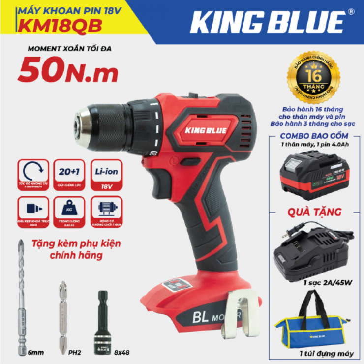 Máy Khoan Pin 10mm Kingblue KM18QB