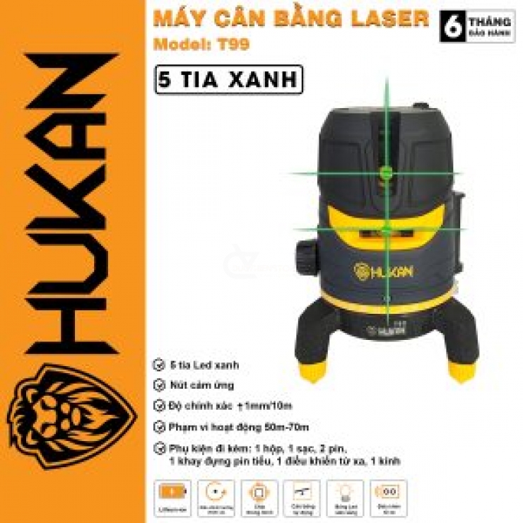 Máy cân bằng Laser 5 tia xanh Hukan T99