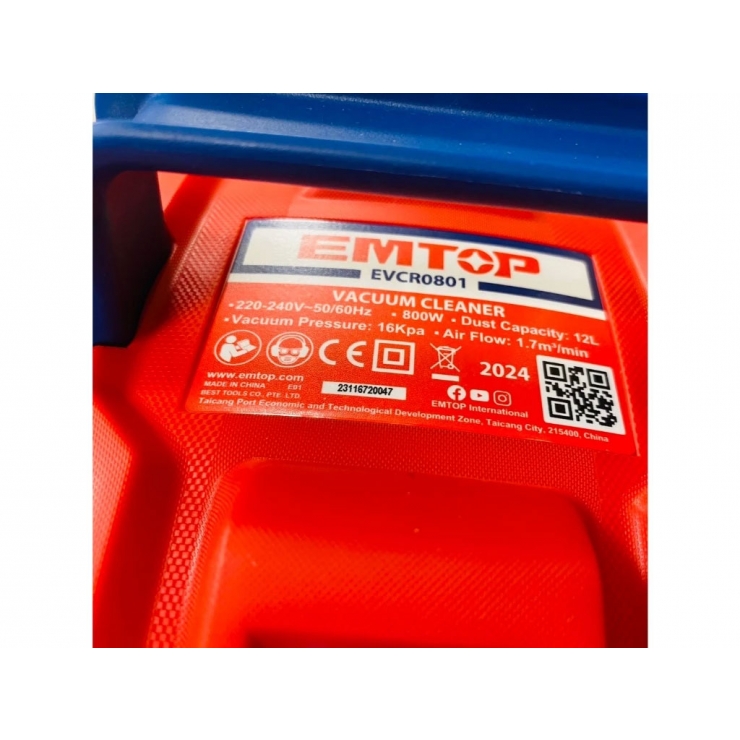 Máy hút bụi 12 lít công nghiệp Emtop EVCR0801 ( khô & ướt )