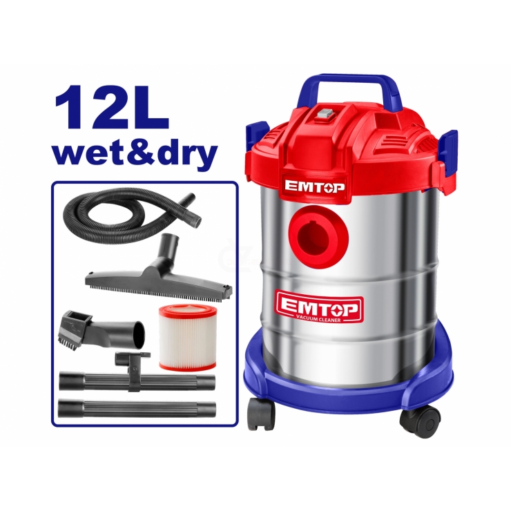 Máy hút bụi 12 lít công nghiệp Emtop EVCR0801 ( khô & ướt )