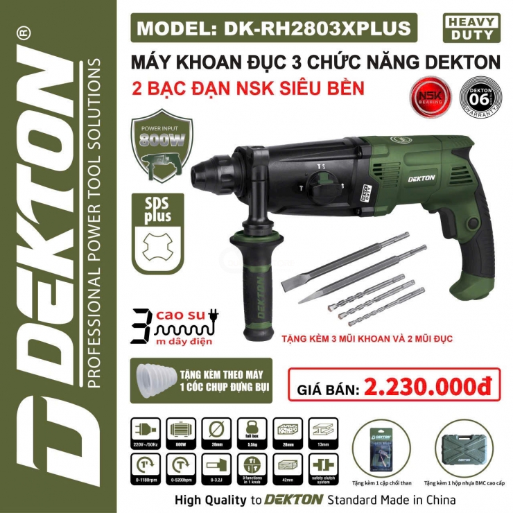 Máy khoan bê tông Dekton DK-RH2803XPLUS hammer