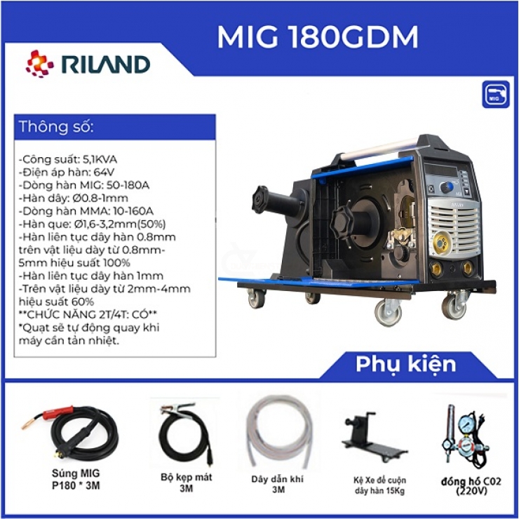 Máy hàn Mig Tig quẹt Riland MIG 180GDM ( 1 pha 220V )