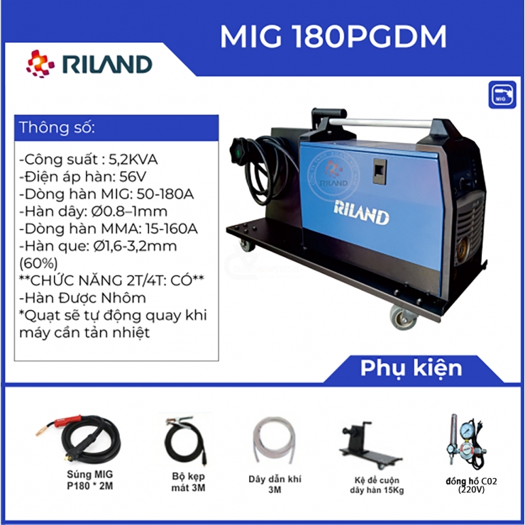 Máy hàn Mig 3 chức năng Riland MIG 180PGDM ( 1 pha 220V )