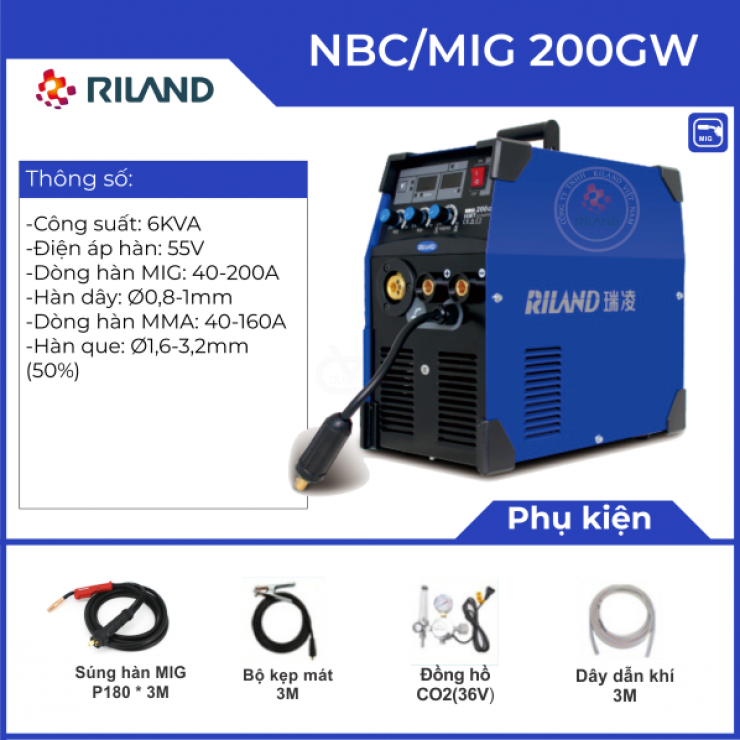Máy hàn Mig que Riland NBC 200GW ( 1 pha 220V )