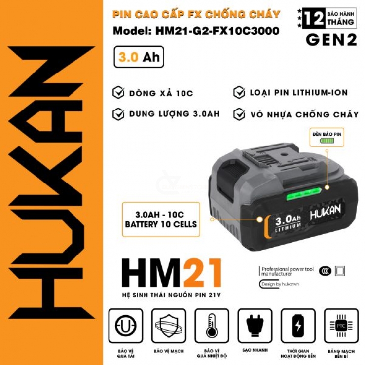 Pin 21V Hukan HM21-G2-FX10C3000