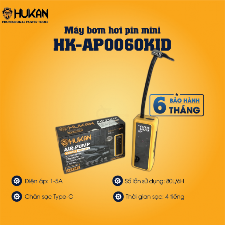 Máy bơm hơi pin mini HUKAN HK-AP0060KID