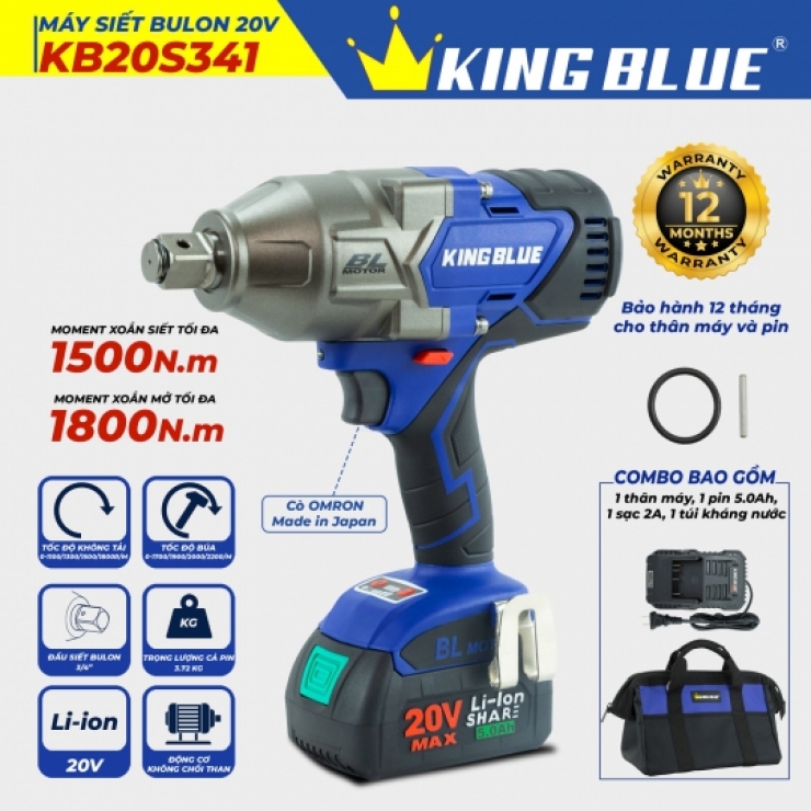 Combo Máy Siết Bulong Dùng Pin KingBlue KB20S341