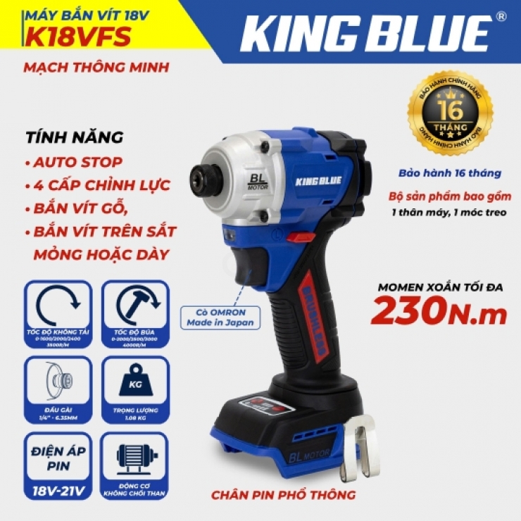 Máy bắn vít Pin 21V Kingblue K18VFS ( chưa Pin & Sạc )