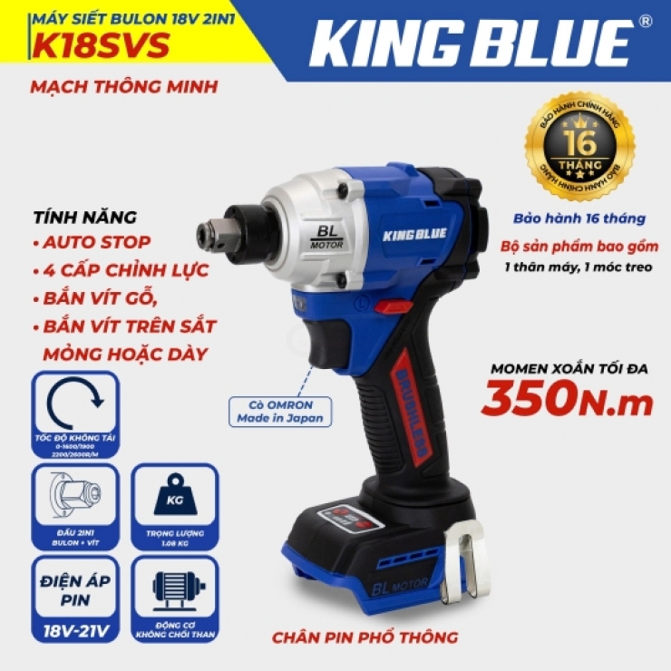 Máy bắn bulong Pin 21V Kingblue K18SVS ( 2 trong 1 ) (chưa Pin & Sạc )