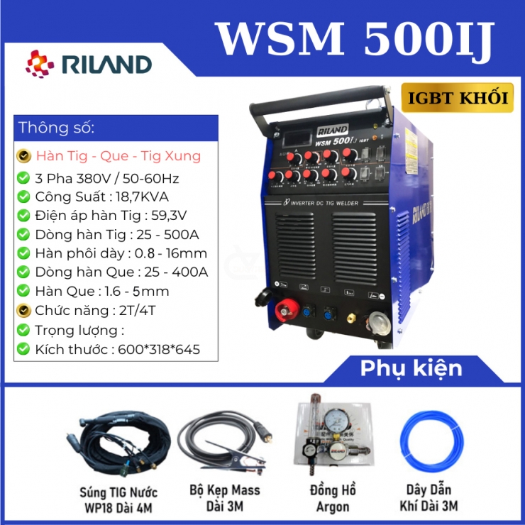 Máy hàn TIG xung Riland WSM 500IJ công nghiệp