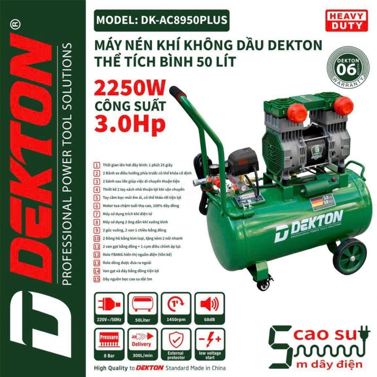 Máy Nén Khí Không Dầu Dekton DK-AC89160  9Hp bình 160lít ( mẫu mới )