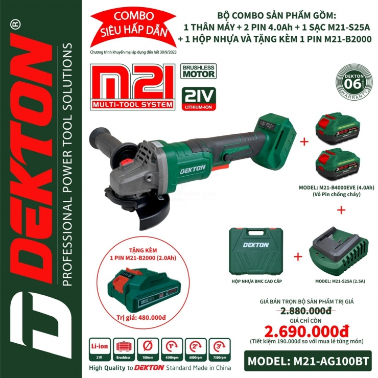 Máy mài góc  dùng Pin Dekton M21-AG100S