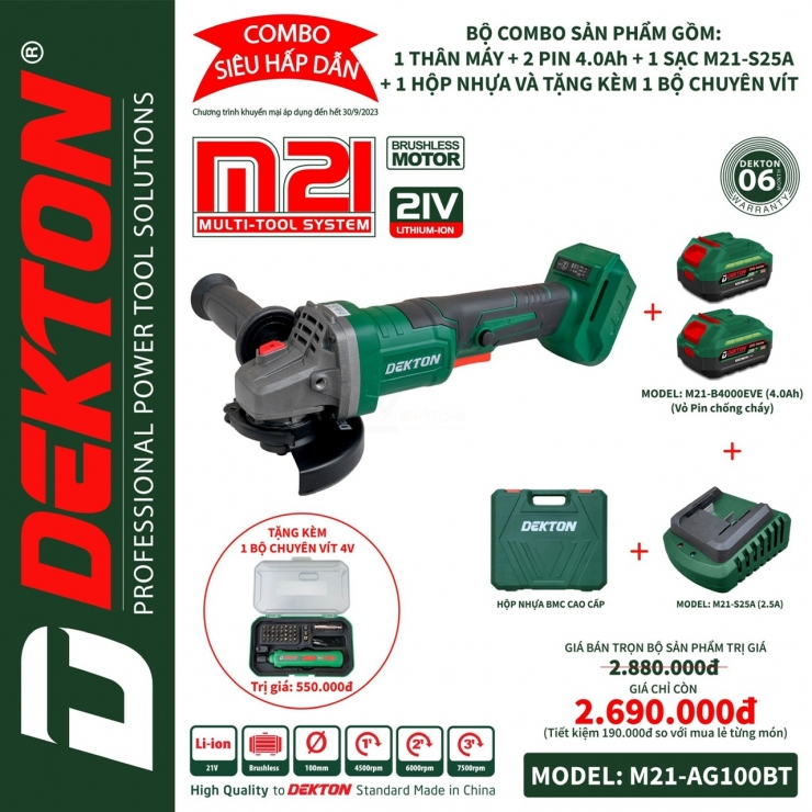 Máy mài góc  dùng Pin Dekton M21-AG100S