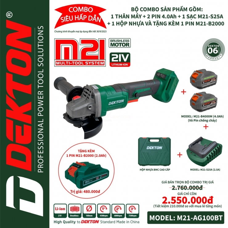 Máy mài góc  dùng Pin Dekton M21-AG100S