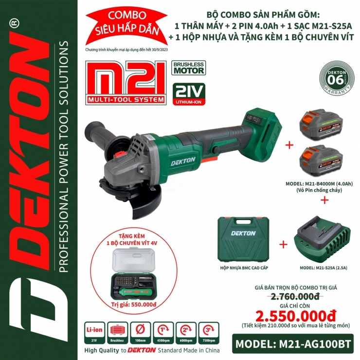 Máy mài góc  dùng Pin Dekton M21-AG100S