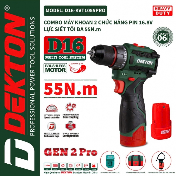 Thân Máy bắn vít dùng Pin Dekton D16-VT55PRO 16.8V