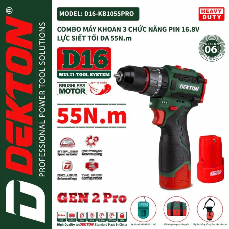 Thân Máy bắn vít dùng Pin Dekton D16-VT55PRO 16.8V