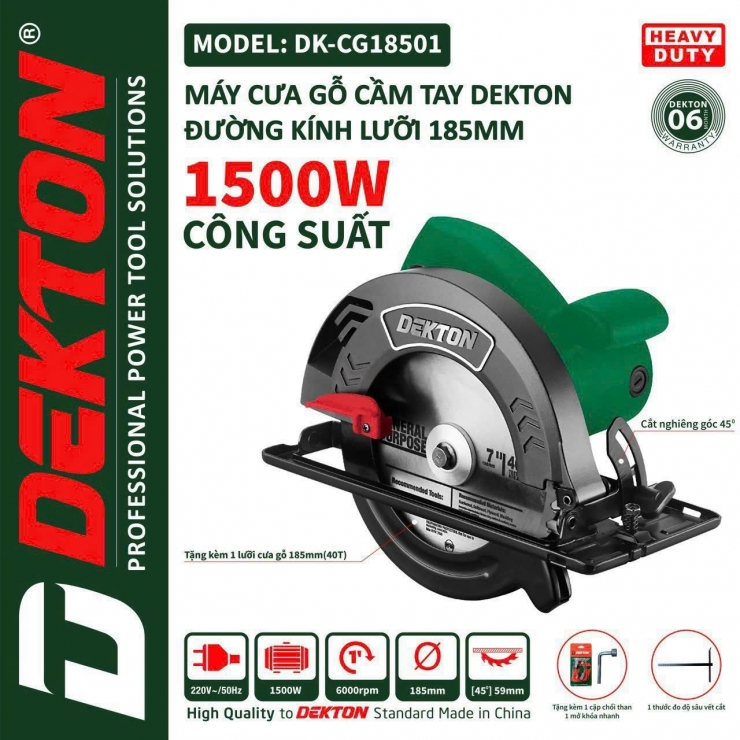 Máy cưa gỗ 1500W Dekton DK-CG18501 kèm lưỡi 185mm