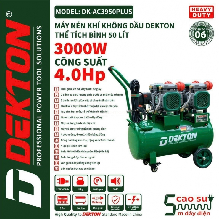 Máy Nén Khí Không Dầu Dekton DK-AC89160  9Hp bình 160lít ( mẫu mới )