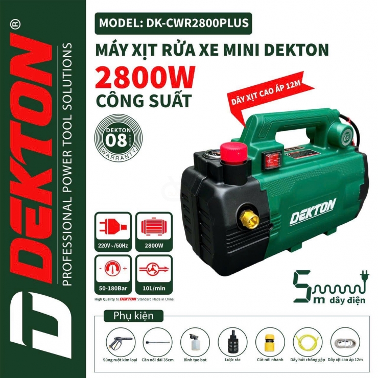 Máy Xịt Rửa Dekton DK-CWR2800 2800W  Chỉnh Áp