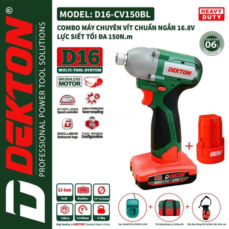 Máy bắn vít Pin 16V Dekton D16-CV150BL