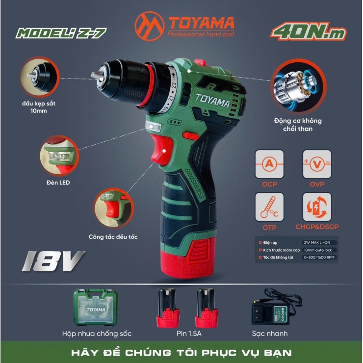 Máy Chuyên Vít Pin Toyama D16-CV02