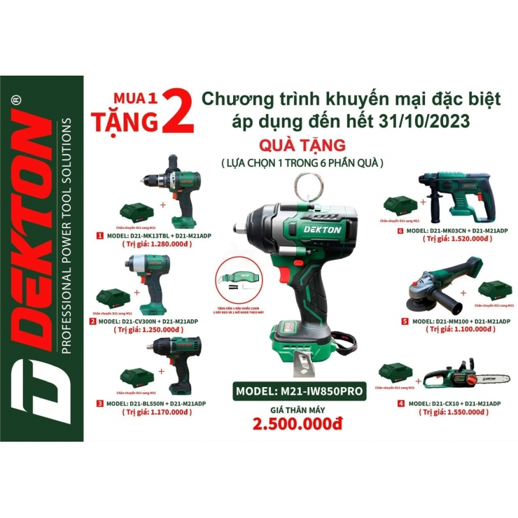 Thân Máy Siết Bulong Pin Dekton M21-IW850Pro ( Chưa Pin & Sạc )