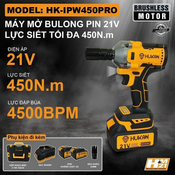 Máy Siết Bulong Pin Hukan HK-IPW450PRO