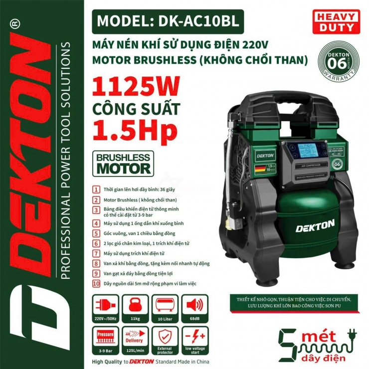 Máy Nén khí Dùng Pin 21V Dekton M21-NK01BL Brushless