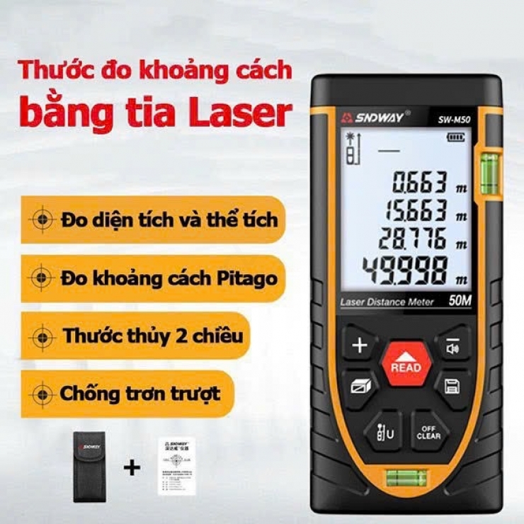 Thước Đo Khoảng Cách Laser SNDWAY SW-M50 50m ( Tia Đỏ )