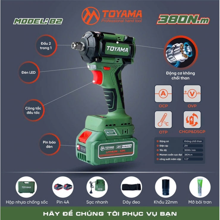 Combo Máy Siết Bulong Dùng Pin Toyama B-2