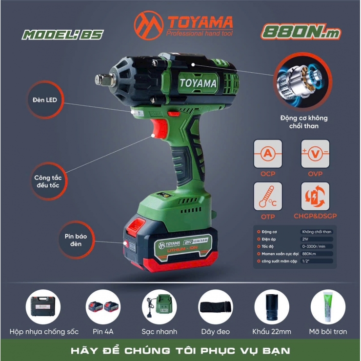 Combo Máy Siết Bulong Dùng Pin 21V Toyama B-5