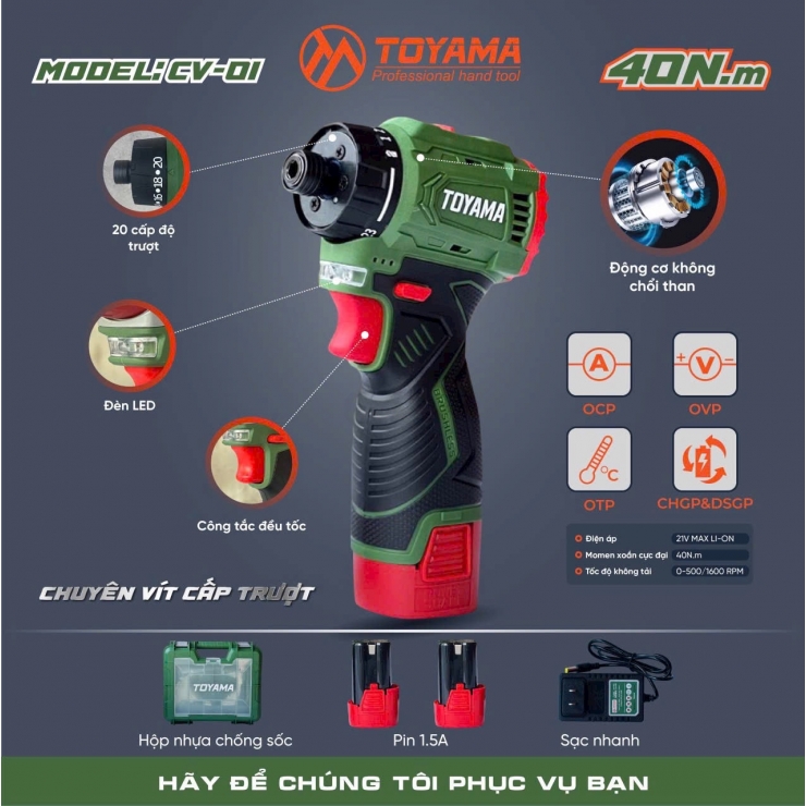 Combo Máy Vặn Vít Dùng Pin Toyama CV-01