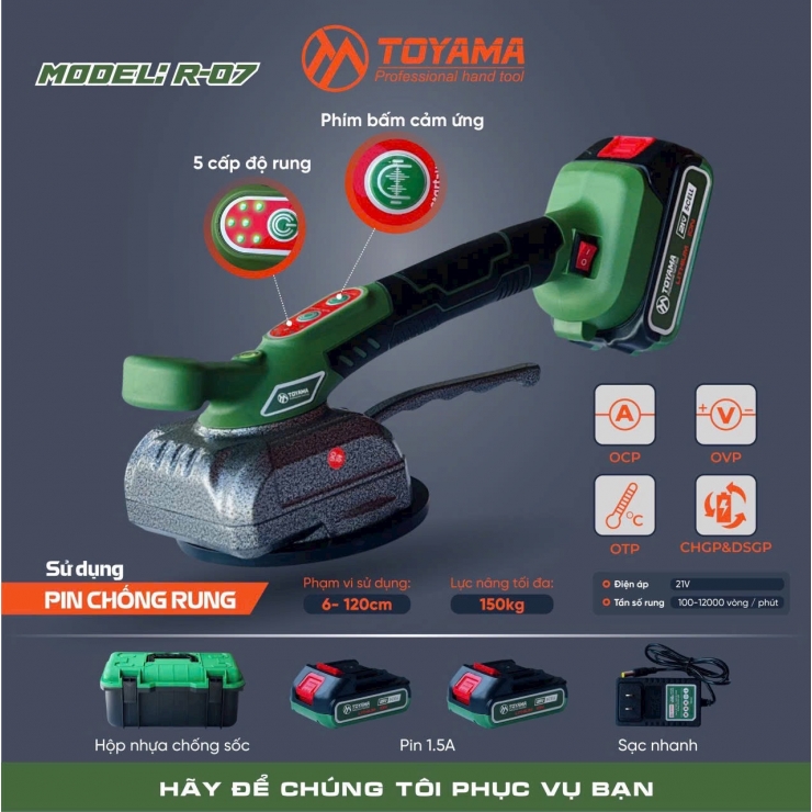 Combo Máy Rung Lát Gạch Dùng Pin 21V Toyama R-07