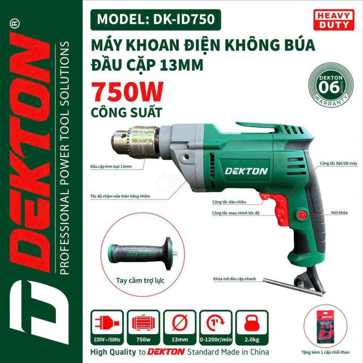 Máy khoan điện 750W Dekton DK-ID750 chuyên khoan kim loại 
